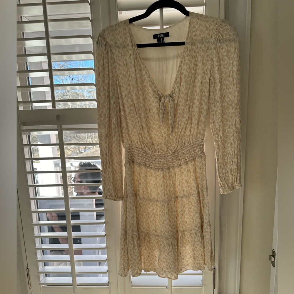 PAIGE Cream Printed Long Sleeve Mini Dress